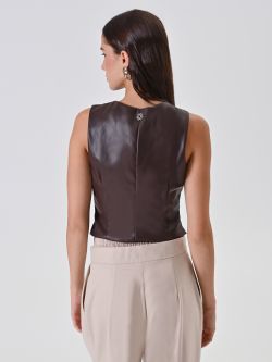 Chaleco de piel sintética marrón det_3