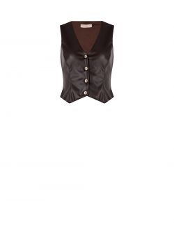 Chaleco de piel sintética marrón det_4