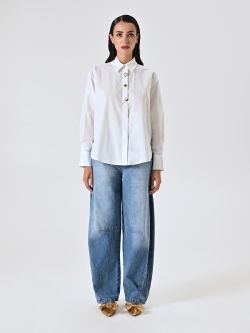 Oversized White Shirt with Jewel Buttons det_1
