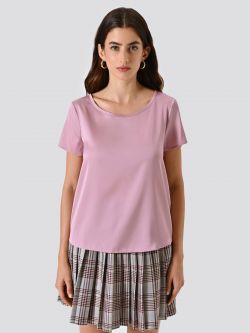 Half-Sleeve Satin Blouse in Mauve Pink det_2