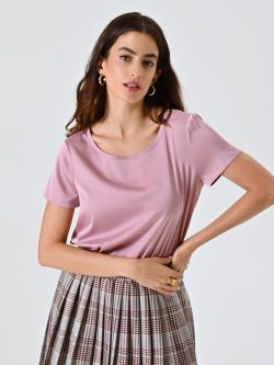 Half-Sleeve Satin Blouse in Mauve Pink in_i7