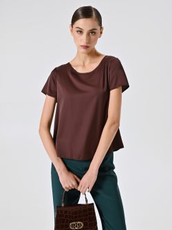 Chocolate Half-Sleeve Satin Blouse sp_e1