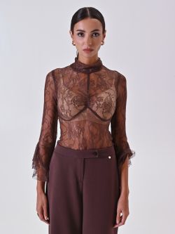 Pull en dentelle marron det_2