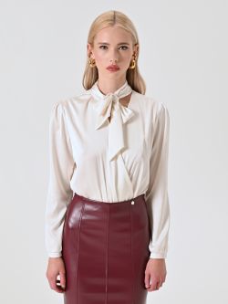 Body-Bluse mit Schleife in Weiß det_2