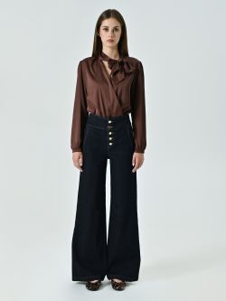 Bodybluse mit Schleife in Schokobraun det_1