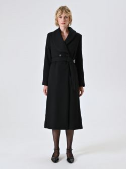Cappotto Nero Doppiopetto Lungo con Rever Ampio det_1