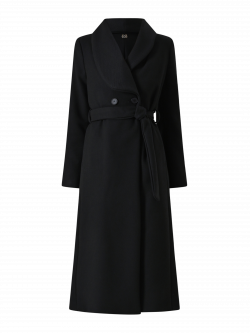 Cappotto Nero Doppiopetto Lungo con Rever Ampio det_4