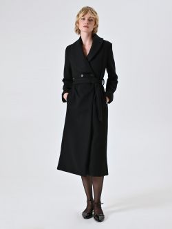 Cappotto Nero Doppiopetto Lungo con Rever Ampio in_i7