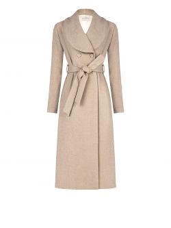 Beige Long Double-Breasted Coat with Wide Lapel det_4