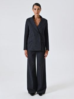 Jacke in Blau aus geflammtem Punto Milano 1 Rinascimento Jacke in Blau aus geflammtem Punto Milano det_1