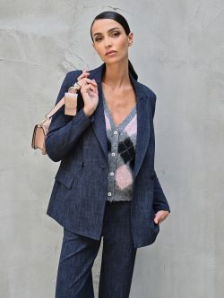 Jacke in Blau aus geflammtem Punto Milano 0 Rinascimento Jacke in Blau aus geflammtem Punto Milano sp_e1