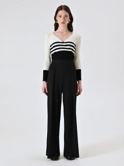 Black Scuba Crepe Trousers with Darts det_1