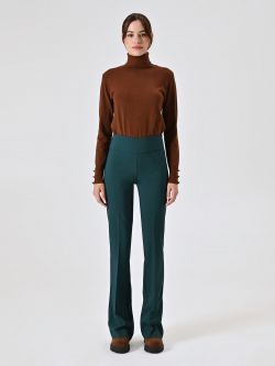 Green Flared Trousers in Technical Fabric det_1