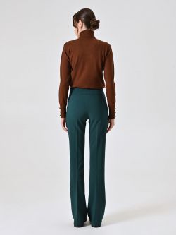 Green Flared Trousers in Technical Fabric det_3