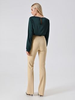 Pantaloni Flared Beige Scuro in Tessuto Tecnico det_3