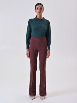 Pantalon évasé marron chocolat en tissu technique det_1