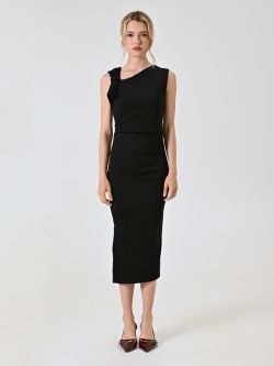 Tubino Midi con Fiocco in Punto Milano Nero det_1