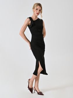 Tubino Midi con Fiocco in Punto Milano Nero in_i7