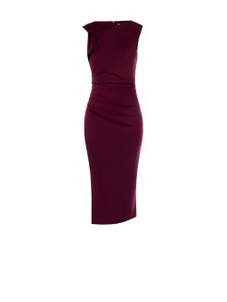 Vestido de tubo midi en punto milano burdeos con lazo det_4