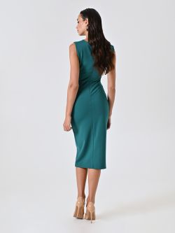 Vestido de tubo midi en punto milano verde con lazo det_3