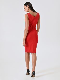 Bustier-Etuikleid aus Punto Milano in Rot det_3