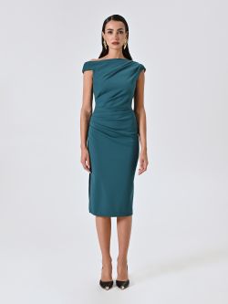 Vestido de tubo verde con tirantes asimétricos det_1