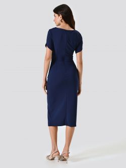 Tubino Blu con Pieghe Cucite effetto Drappeggio det_3