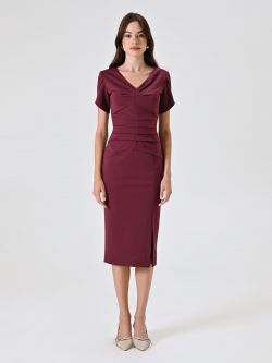 Tubino Bordeaux con Pieghe Cucite effetto Drappeggio det_1