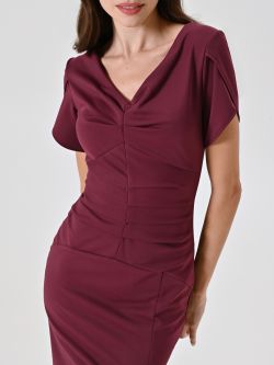 Tubino Bordeaux con Pieghe Cucite effetto Drappeggio in_i5
