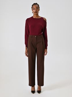 Pantalon marron chocolat en viscose mélangée det_1