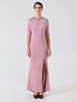 Long Mauve Pink Dress with Rhinestone Piping det_1