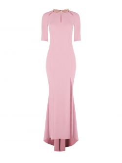 Long Mauve Pink Dress with Rhinestone Piping det_4