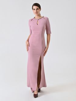 Long Mauve Pink Dress with Rhinestone Piping in_i7