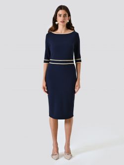 Blue Dress in Scuba Crepe with Piping det_1