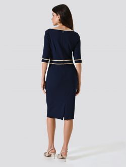 Blue Dress in Scuba Crepe with Piping det_3