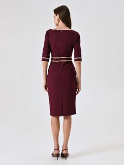 Burgundy Scuba Crepe Dress with Piping det_3