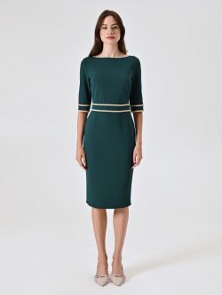 Green Dress in Scuba Mano Crepe with Piping det_1