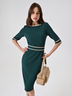 Green Dress in Scuba Mano Crepe with Piping sp_e1