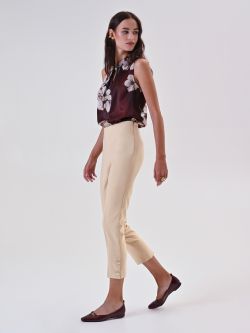 Straight Trousers in Dark Beige Technical Fabric in_i7