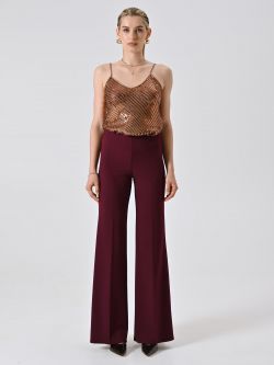 Burgundy Palazzo Trousers in Scuba Crepe Fabric det_1