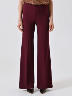 Burgundy Palazzo Trousers in Scuba Crepe Fabric det_2