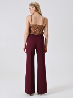 Burgundy Palazzo Trousers in Scuba Crepe Fabric det_3