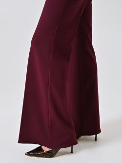 Burgundy Palazzo Trousers in Scuba Crepe Fabric in_i5