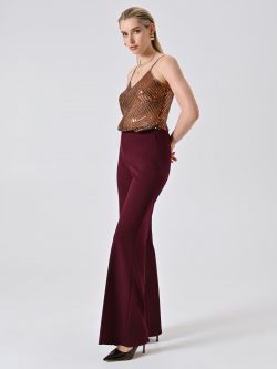 Burgundy Palazzo Trousers in Scuba Crepe Fabric in_i7