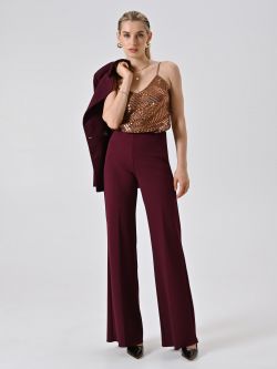 Burgundy Palazzo Trousers in Scuba Crepe Fabric sp_e1