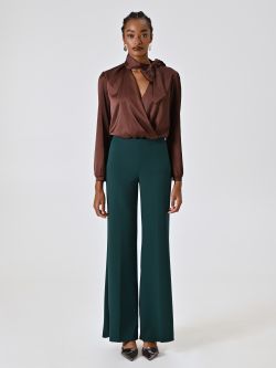 Green Palazzo Trousers in Scuba Crepe Fabric det_1