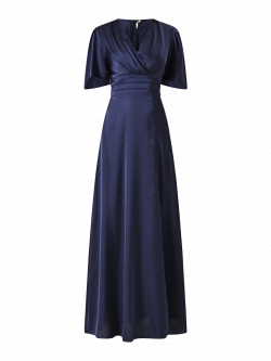 Abito Lungo in Raso Blu con Maniche Ampie det_4