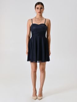 Kurzes Kleid mit Tellerrock in Marineblau det_1