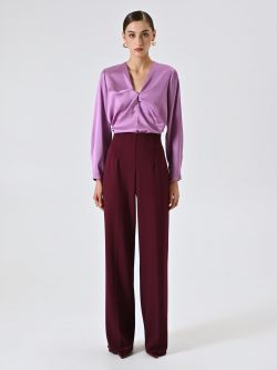 Pantalone Palazzo in Scuba mano Crepe Bordeaux det_1