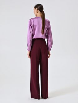 Pantalone Palazzo in Scuba mano Crepe Bordeaux det_3